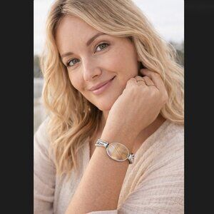 J. Jill Silver Tone Multi Strand Beaded Bracelet Mother of Pearl Stretch Coastal